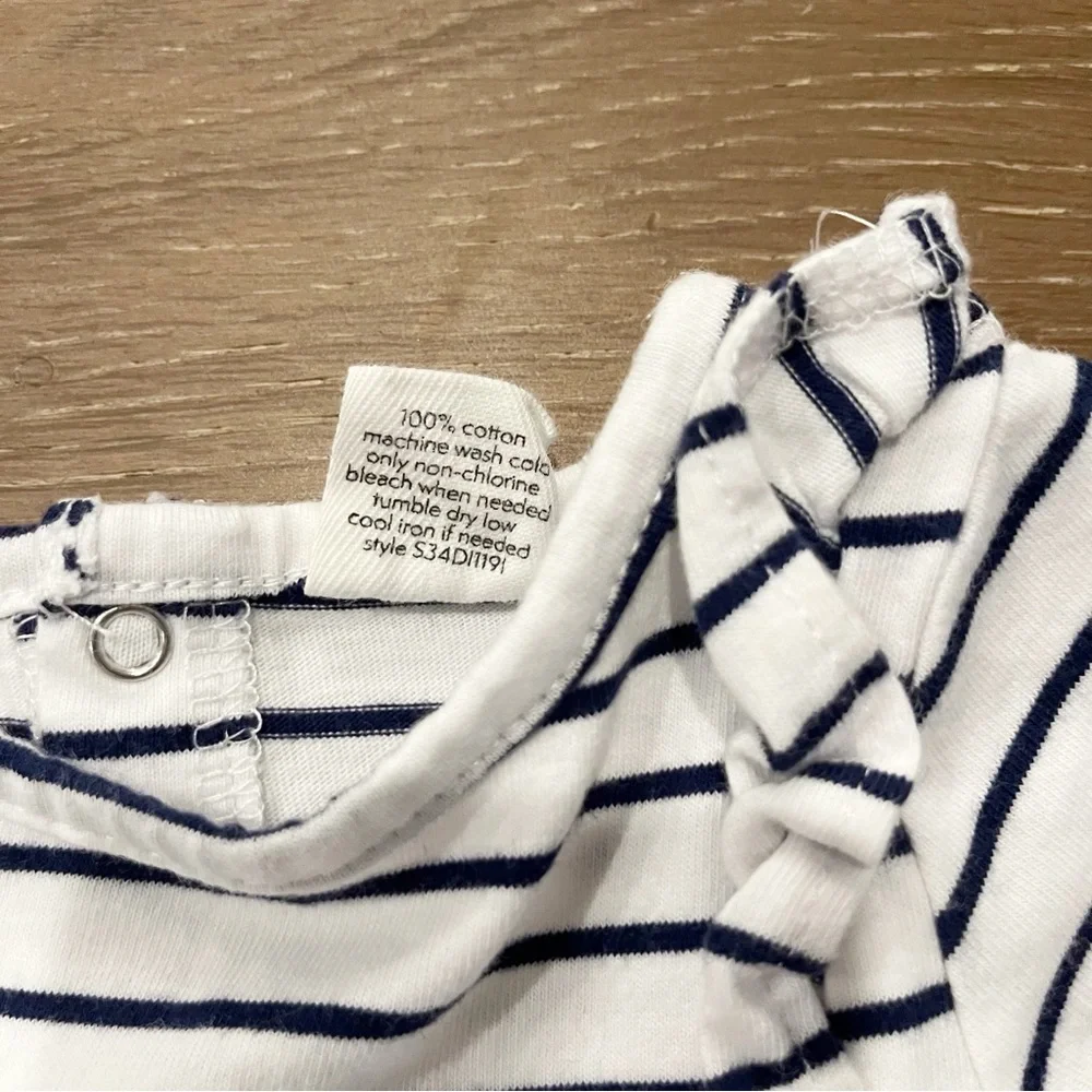 Starting Out Baby Girl White Blue Ruffled Stripped Dress Outfit Size 12 Months